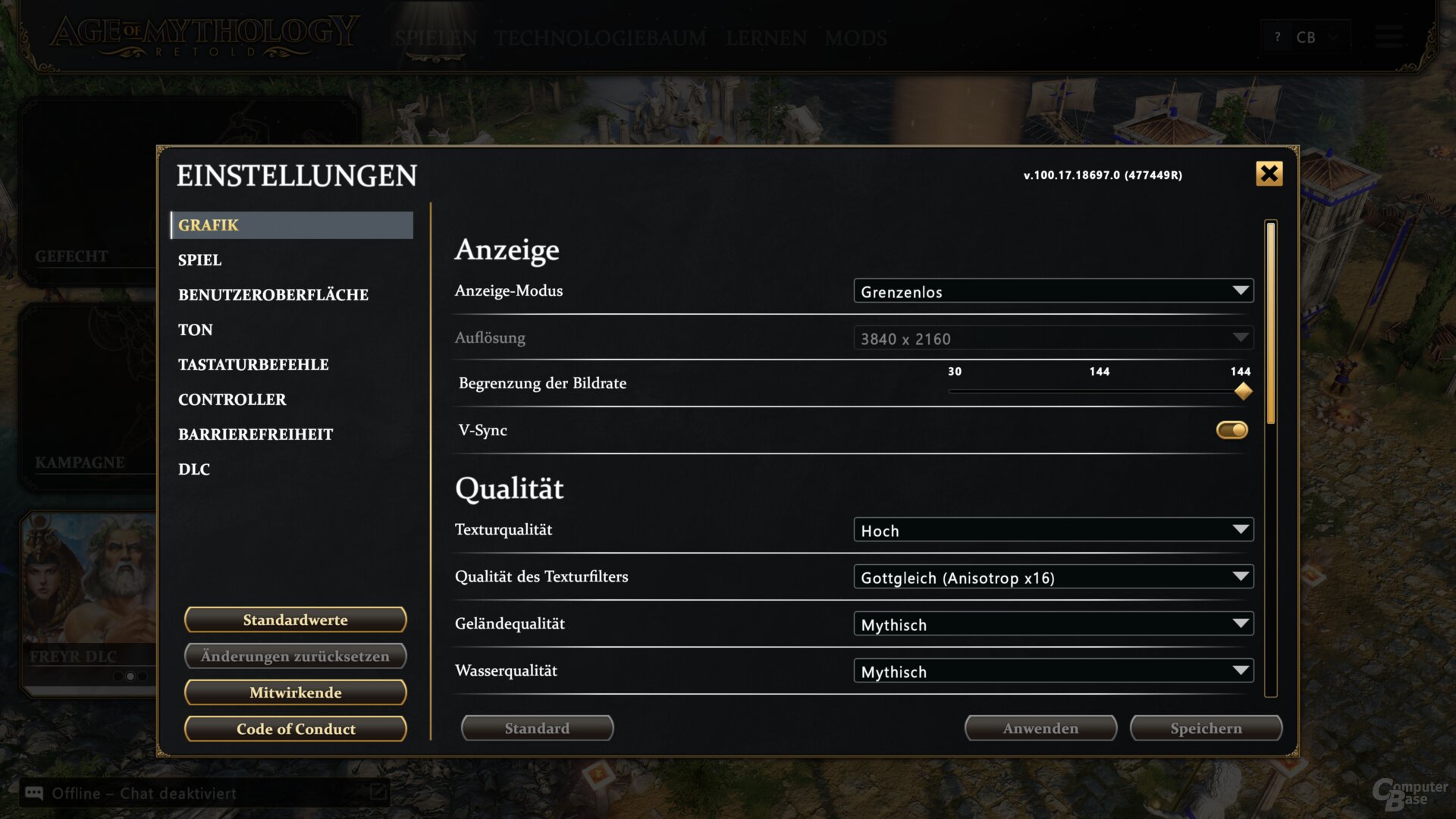 Das Grafikmenü von Age of Mythology