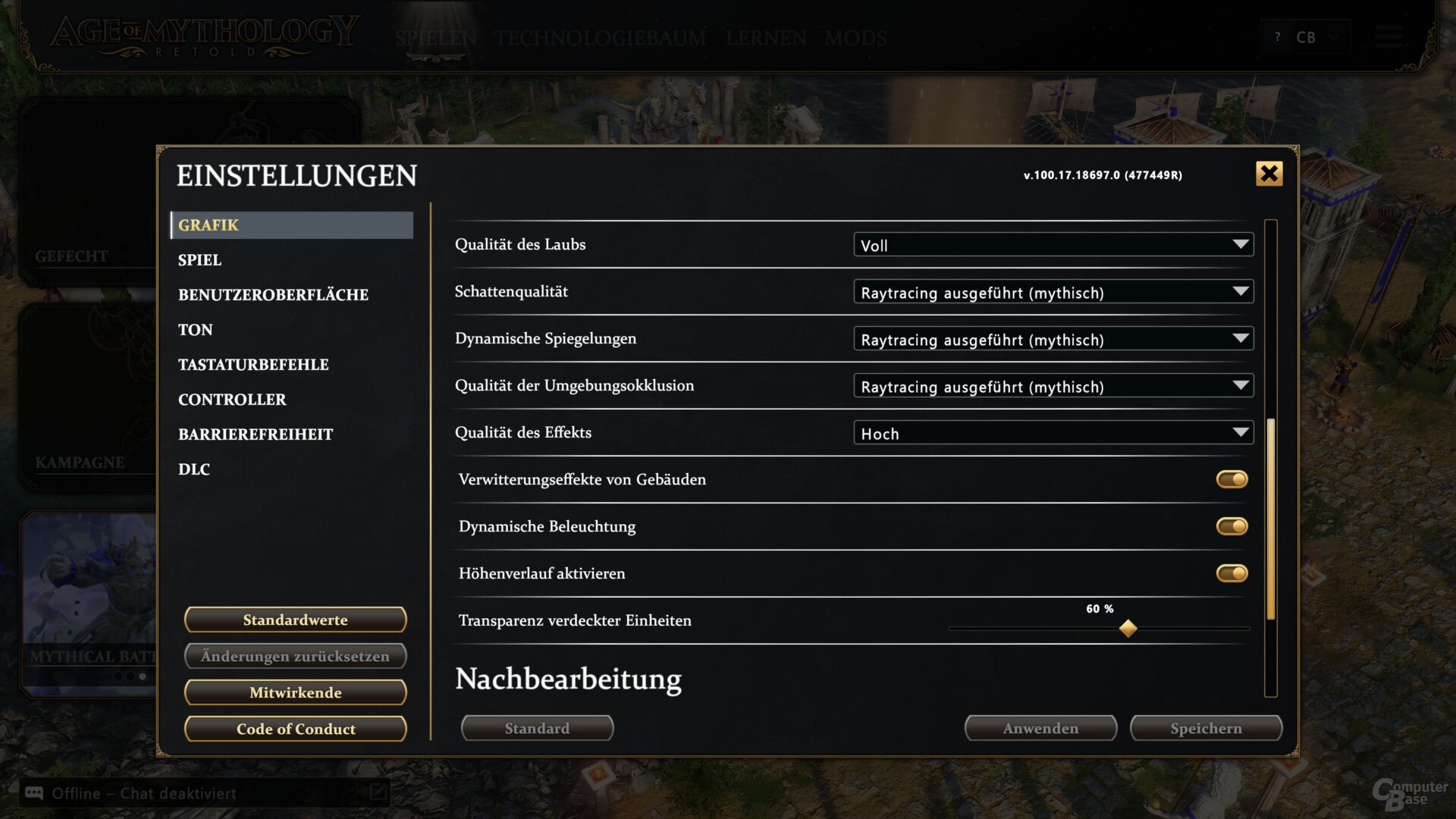 Das Grafikmenü von Age of Mythology