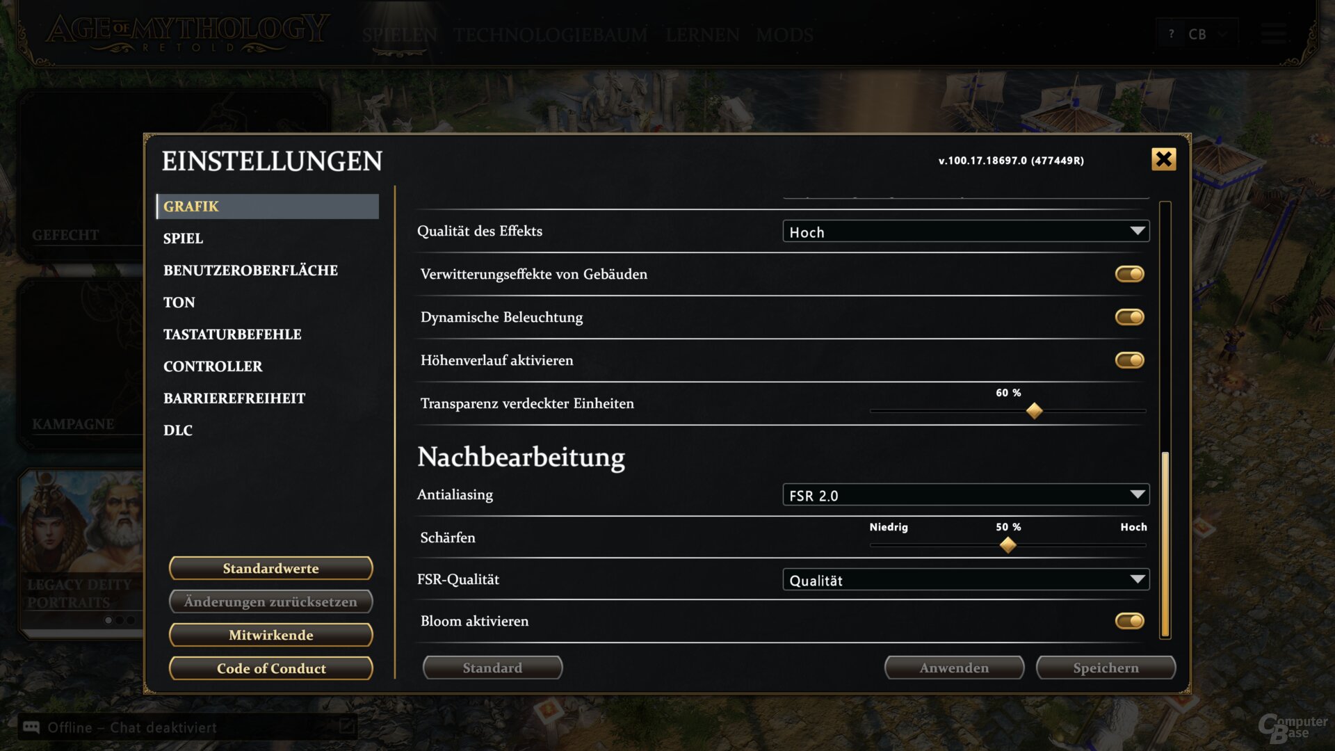 Das Grafikmenü von Age of Mythology