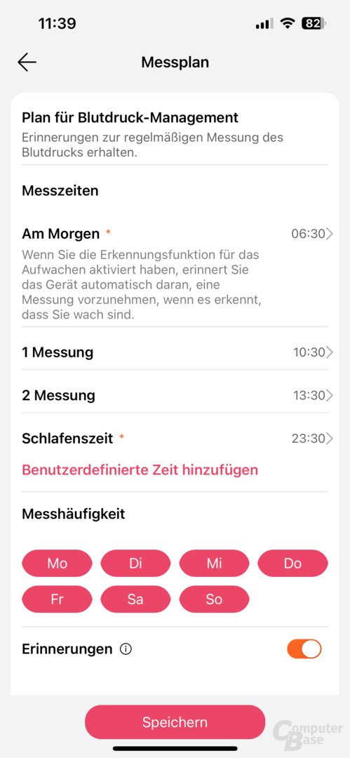 Manueller Messplan für Erinnerungen ans Blutdruckmessen