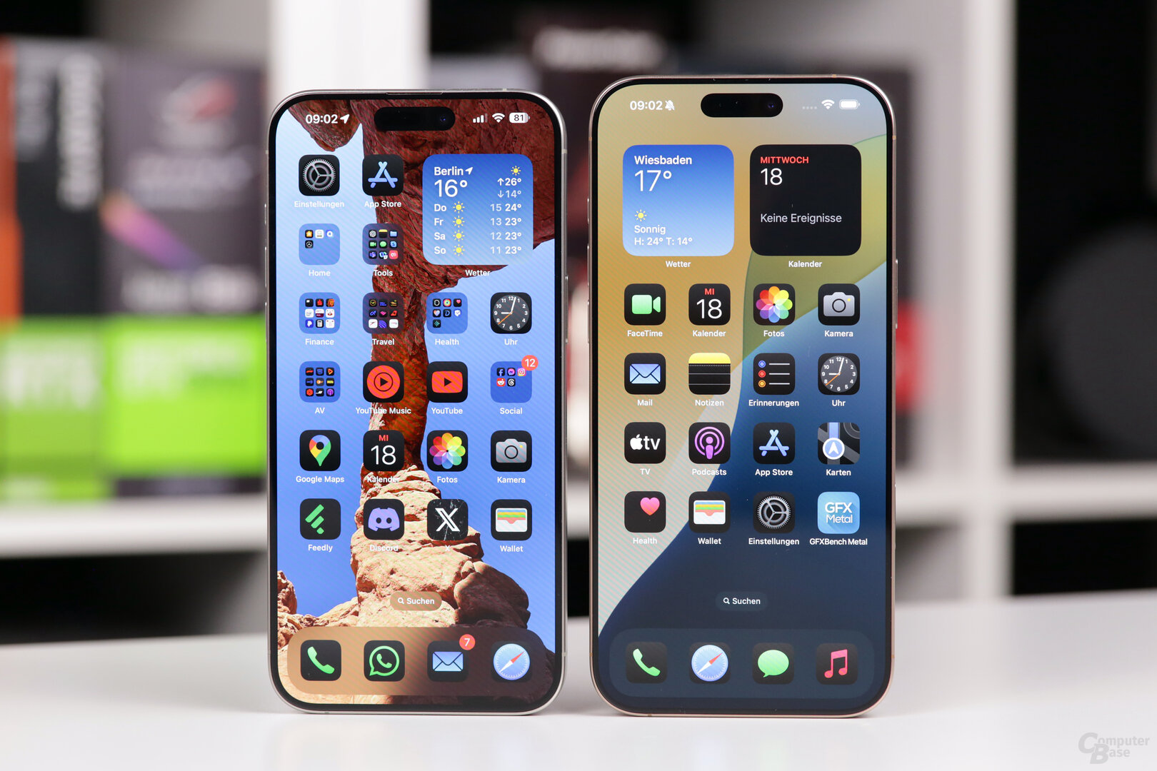 Der Bildschirm des iPhone 16 Pro Max (r.) wächst auf 6,9 Zoll
