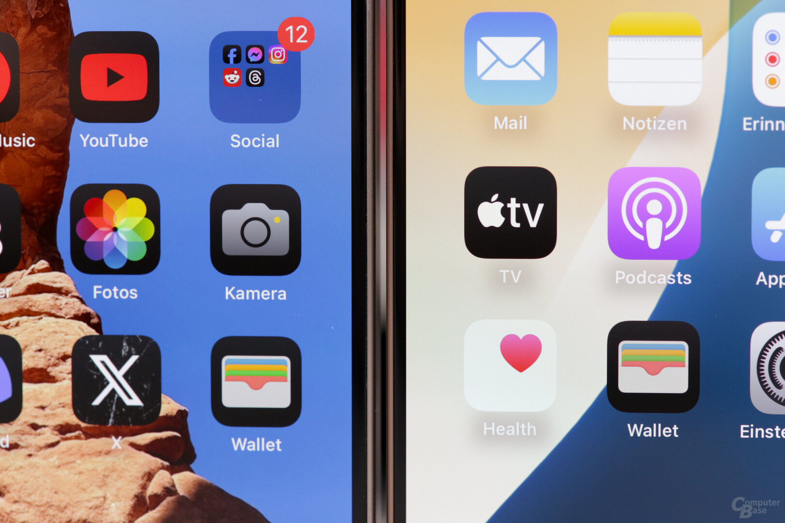 Die Ränder des iPhone 16 Pro Max (r.) sind noch schmaler