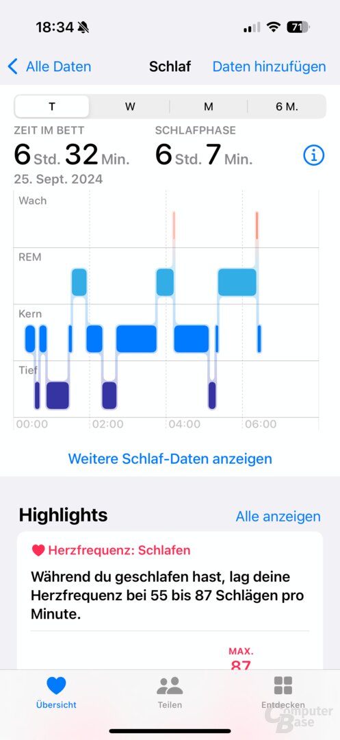 Bekannte Schlafanlayse der Apple Watch mit Schlafphasen