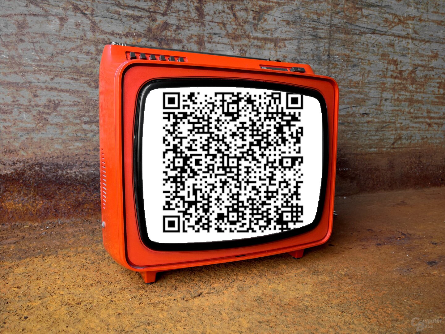 Ein Fernseher welcher QR-Code darstellt.