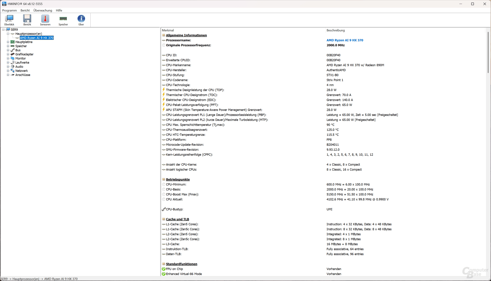 Im Beelink SER9 läuft die APU bei 65 Watt