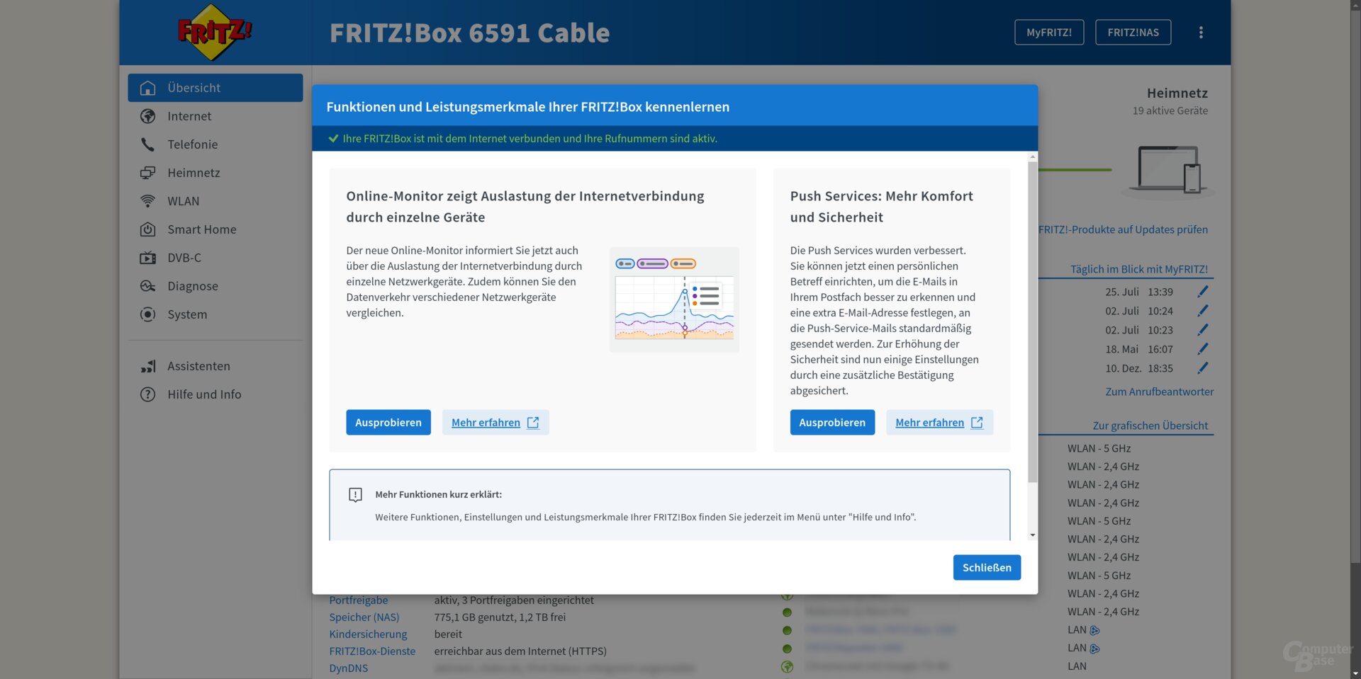 Fritz!OS 8.0 auf der Fritz!Box 6591 Cable: Neue Funktionen