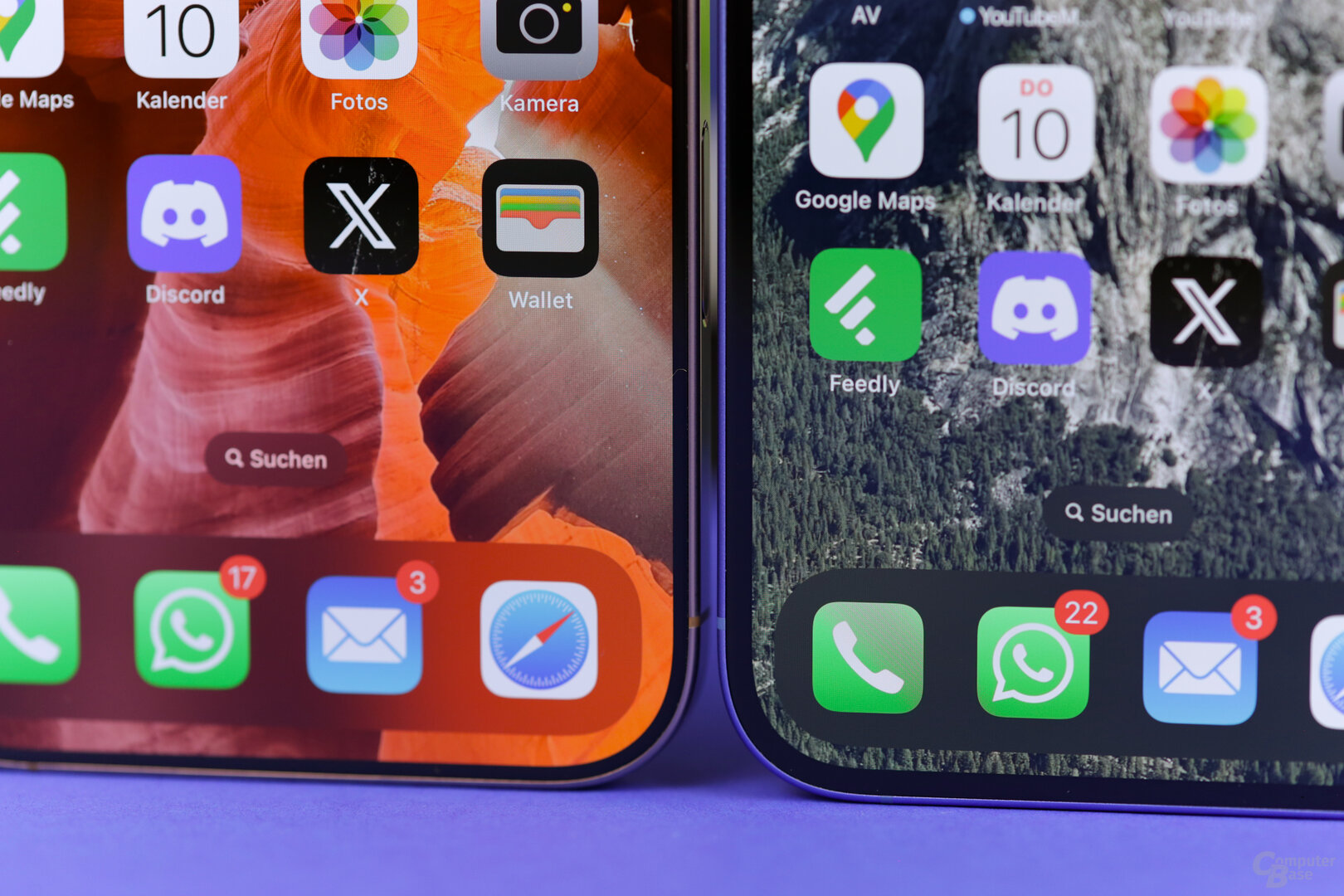 Das iPhone 16 (r.) hat die dickeren Bildschirmränder