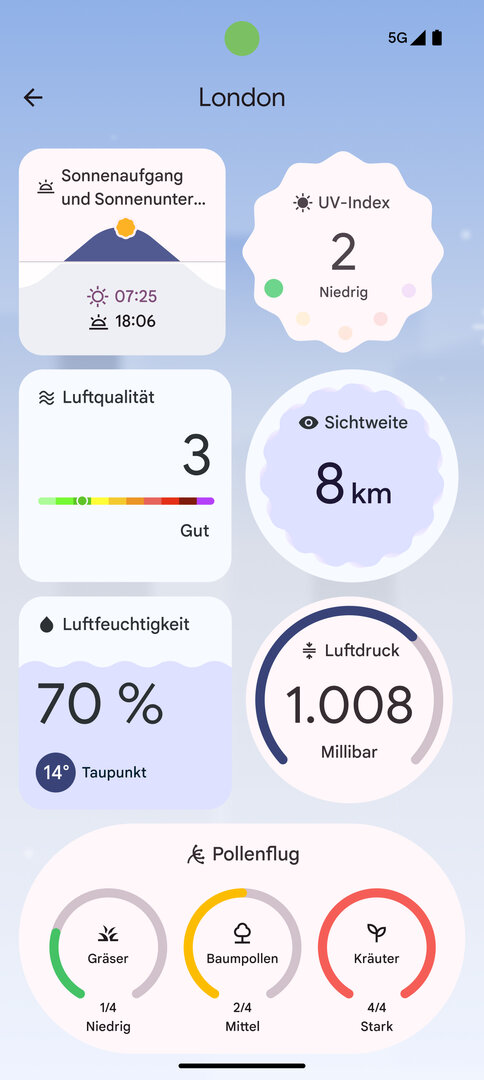 Pollentracker in der Pixel-Wetter-App