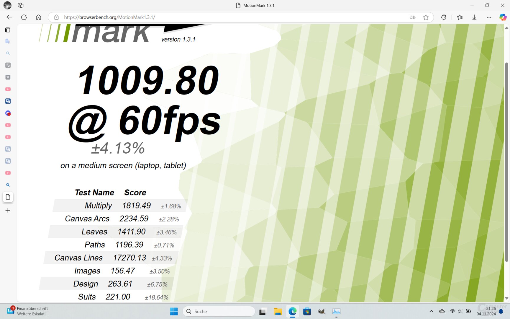 MotionMark auf dem Core i3 N305