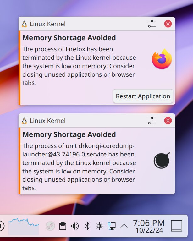 Benachrichtigung falls das System out of memory (OOM) läuft.