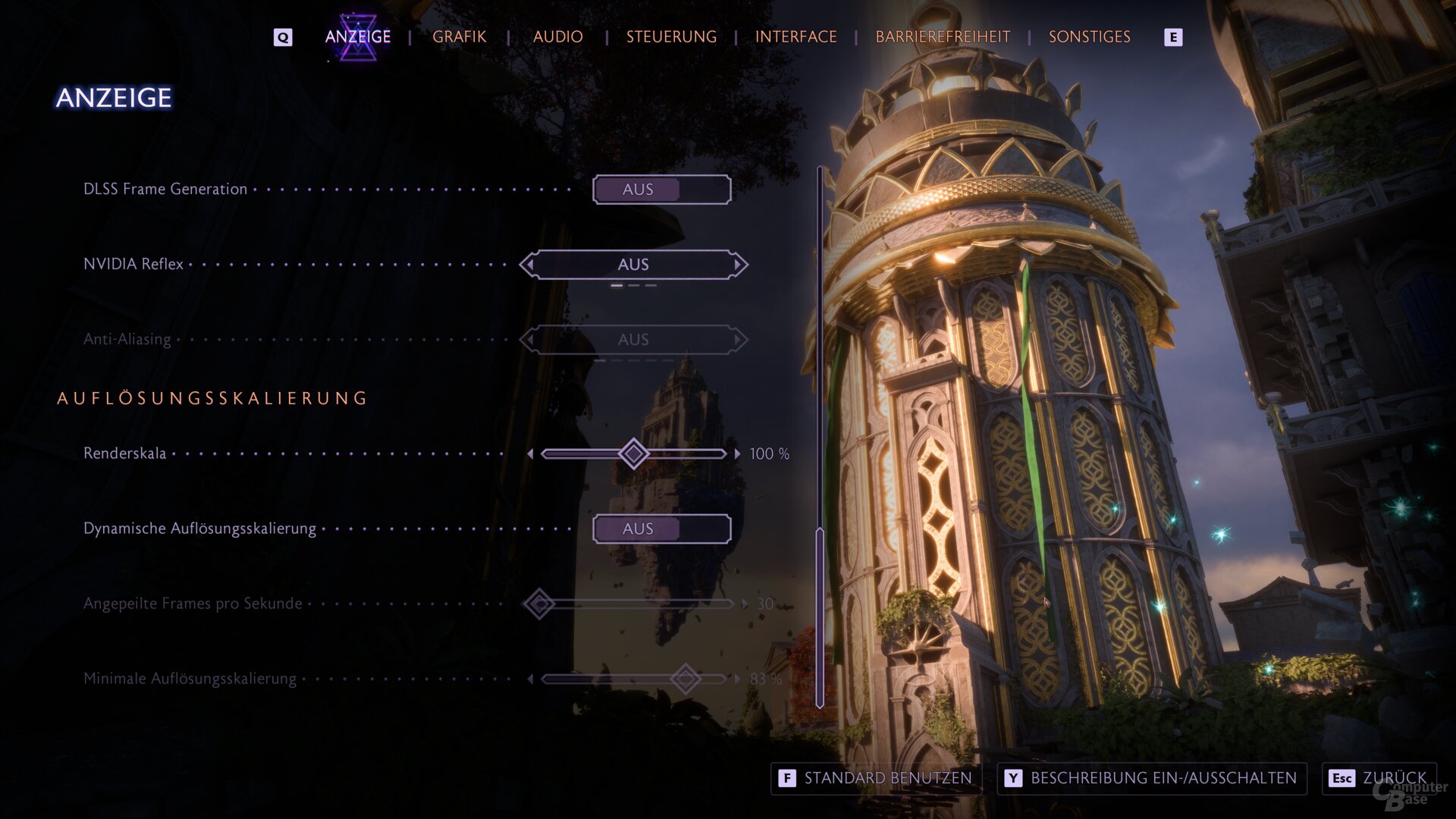 Das Grafikmenü der PC-Version