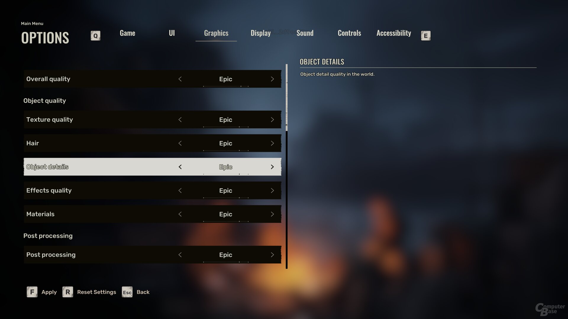 Das Grafikmenü der PC-Version