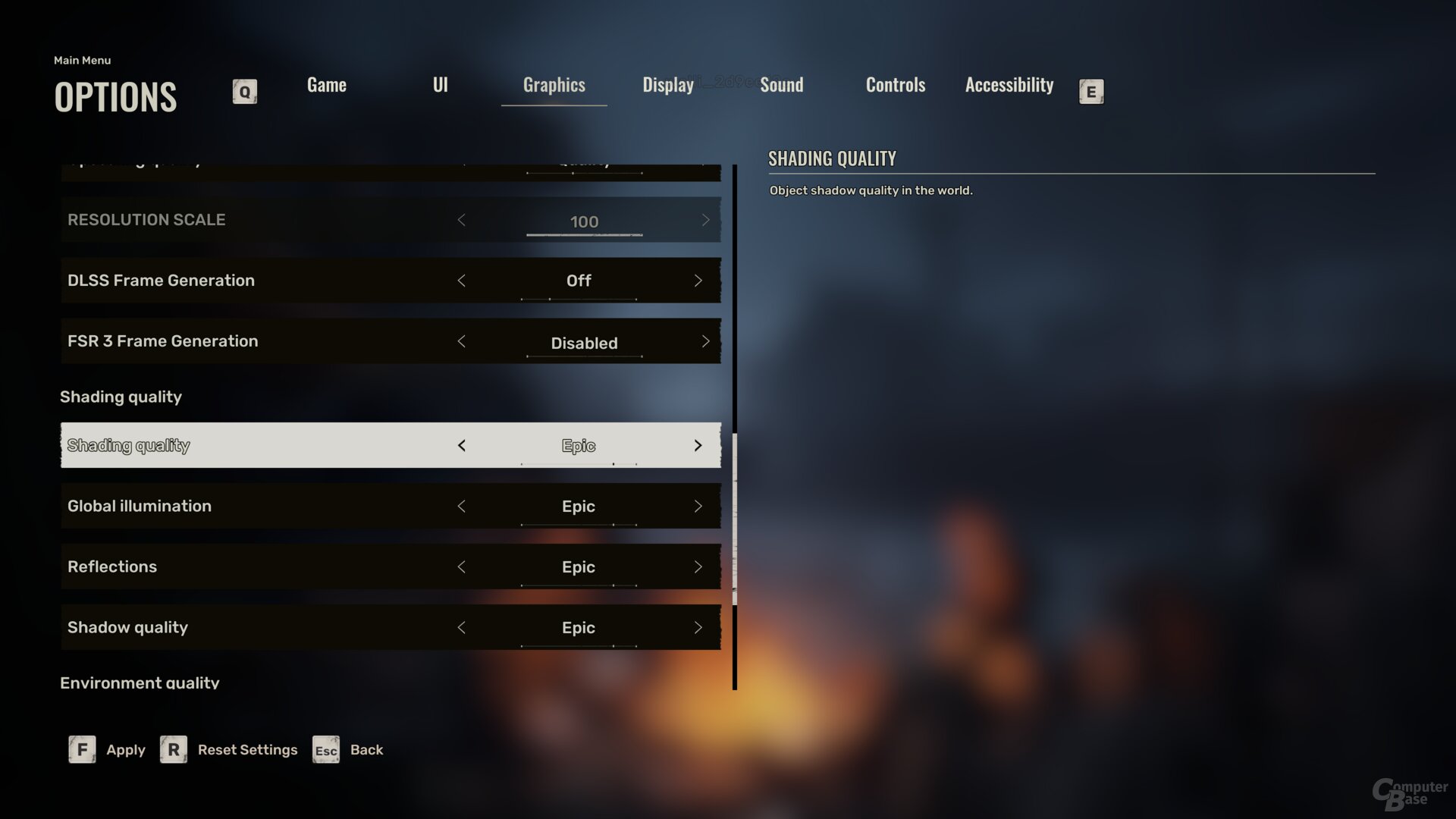 Das Grafikmenü der PC-Version