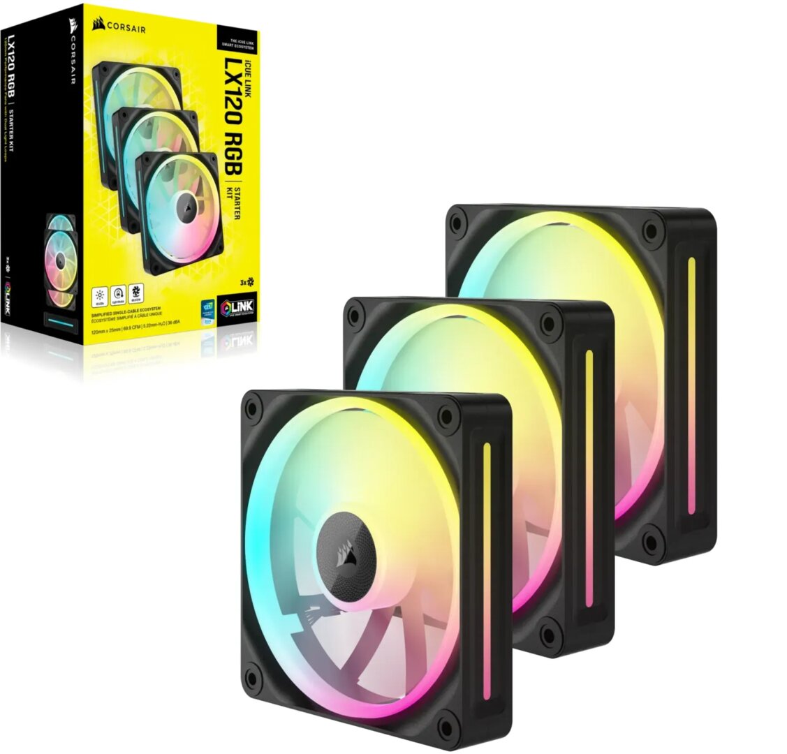 Die Corsair iCUE Link LX120 RGB in Weiß und Schwarz