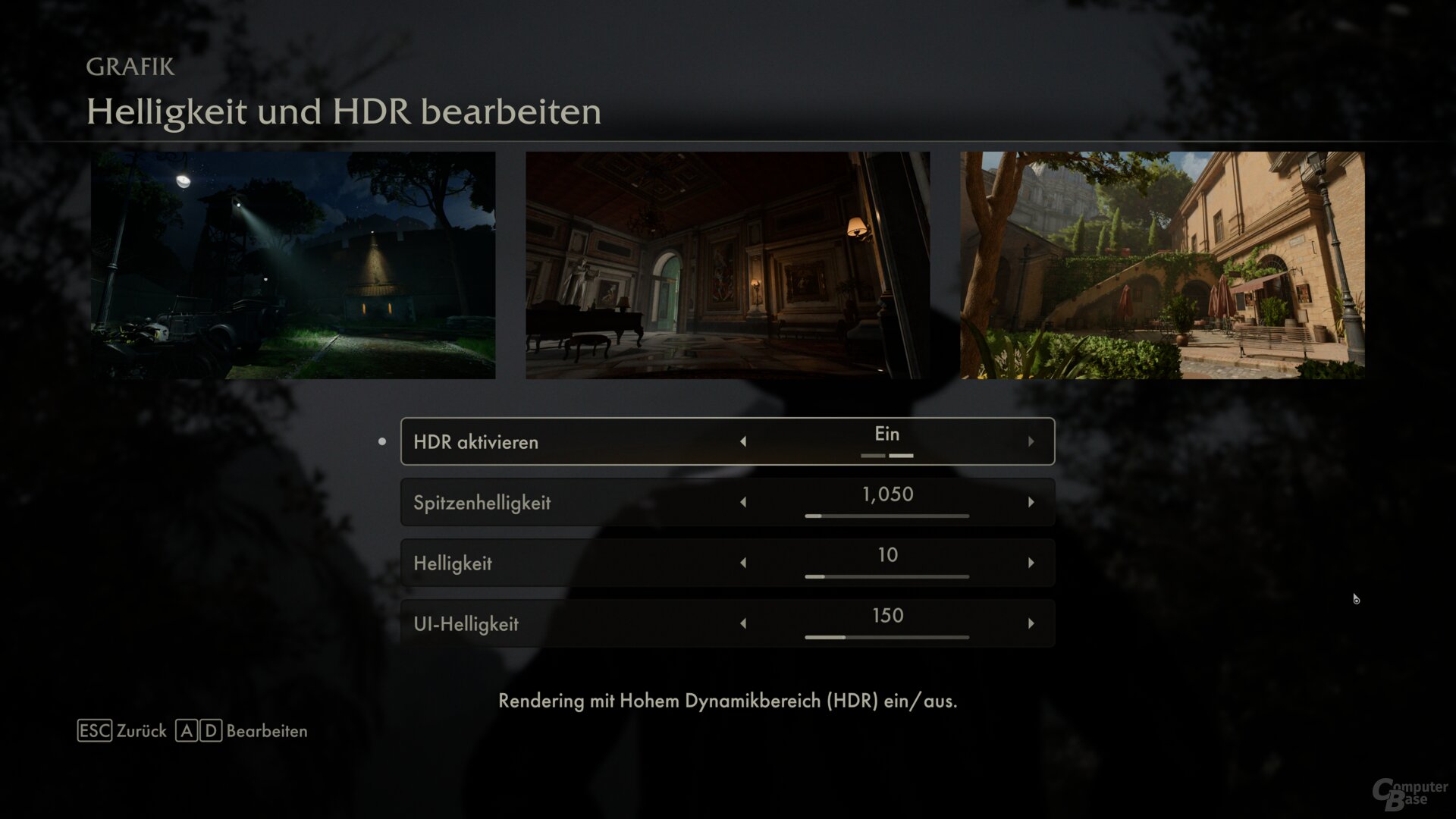 Das Grafikmenü der PC-Version