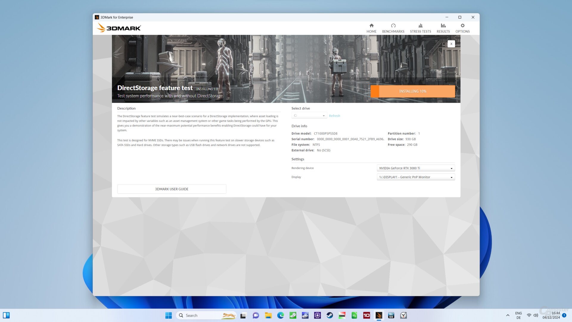 Wer das Storage Benchmark DLC besitzt, muss nur ein Update installieren, um den neuen DirectStorage Feature Test nutzen zu können