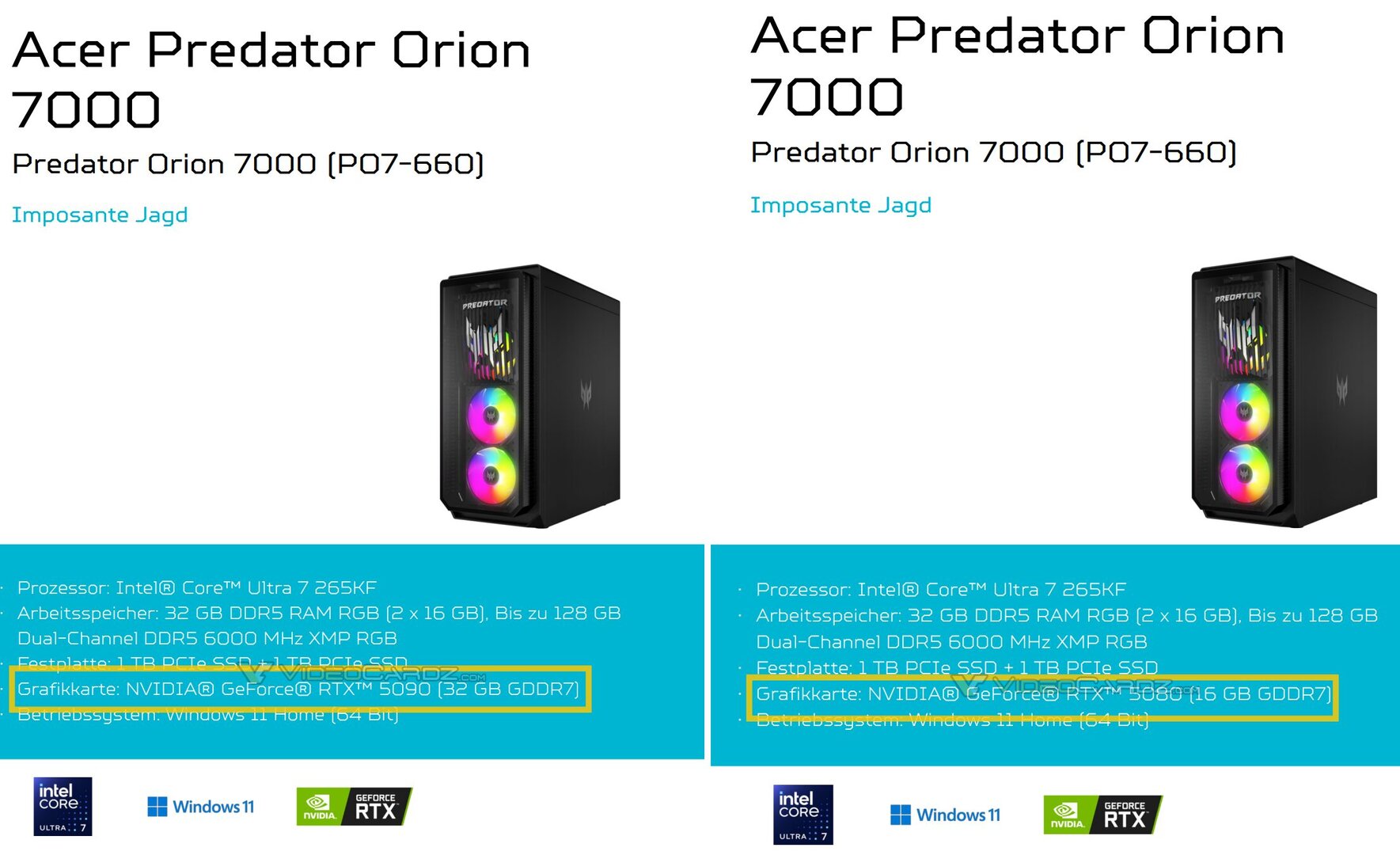 Deutsche PR- oder Marketing-Material von Acer nennt zwei GeForce RTX 5000 und deren Speicherausbau