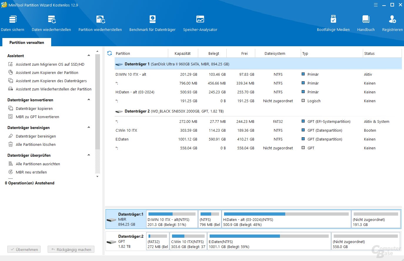 MiniTool Partition Wizard – Oberfläche