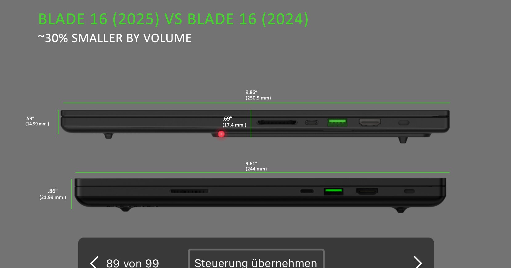 Das neue Razer Blade 16 (2025) ist deutlich dünner als der Vorgänger