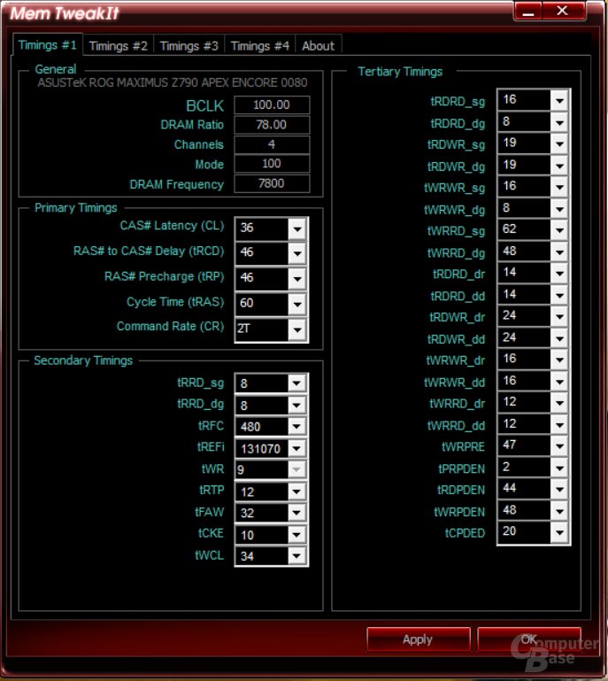 14900K 7800 MT/s Timings