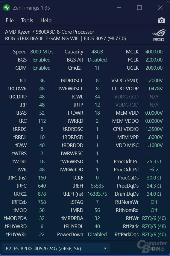 9800X3D 8000 MT/s Timings