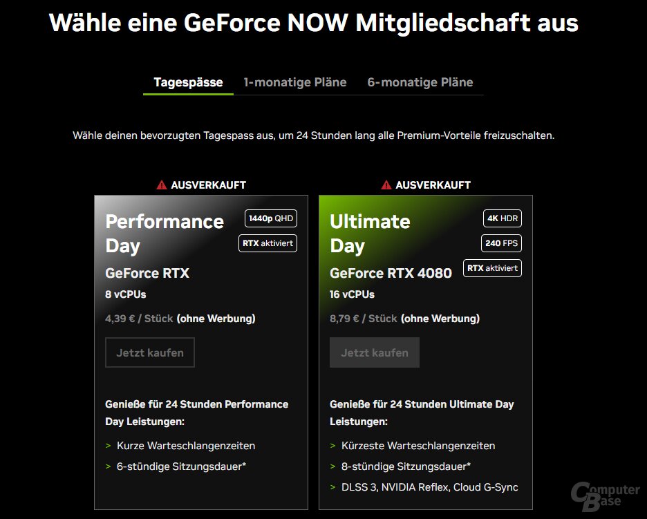 Nvidia GeForce Now ist aktuell nur sehr eingeschränkt buchbar, viele Tarife sind „ausverkauft“