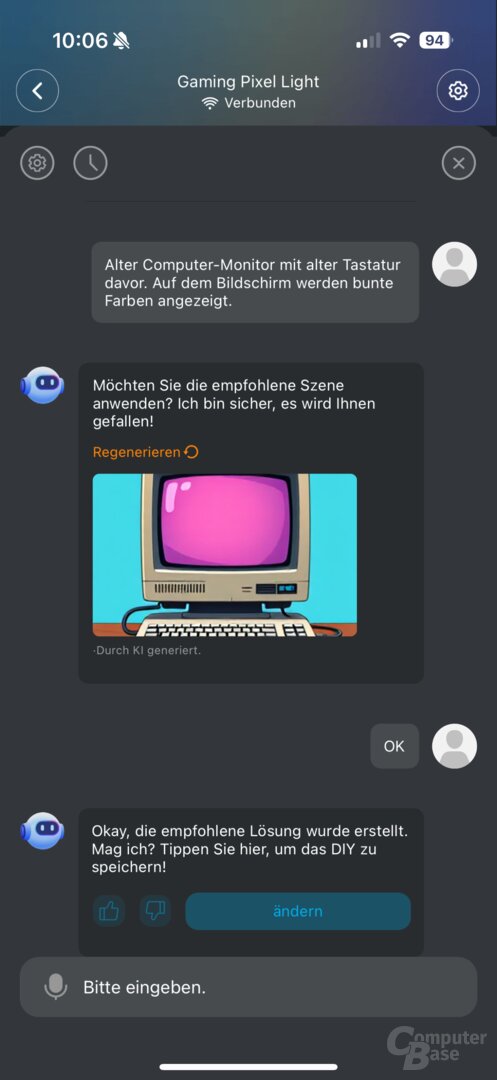 AI-Assistent und das erstellte Bild in der Govee-App