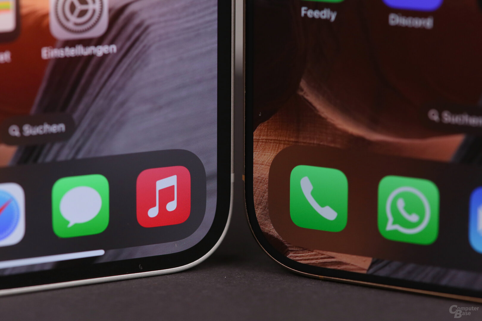 Breitere Ränder beim iPhone 16e (l.)