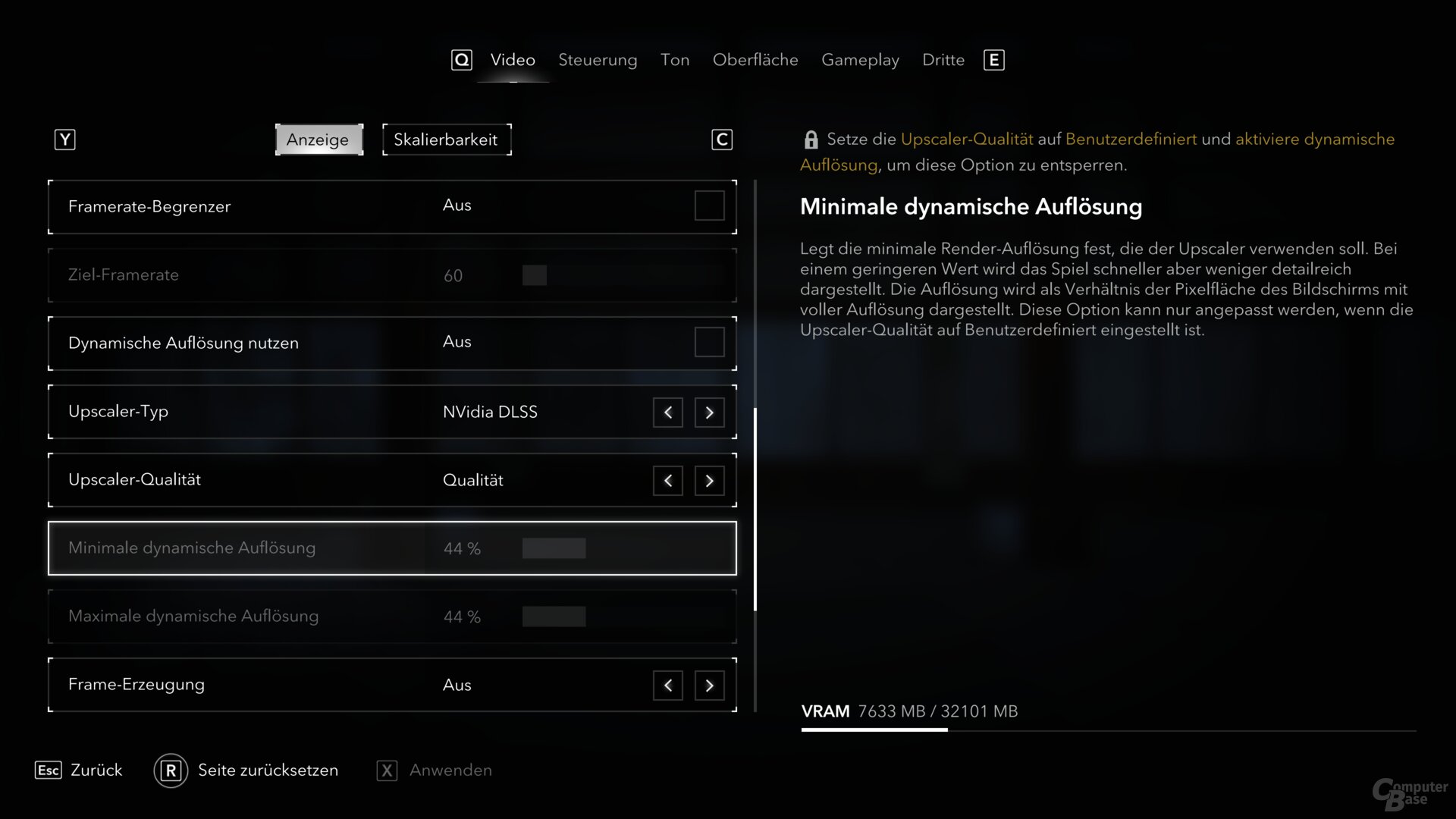 Das Grafikmenü der PC-Version