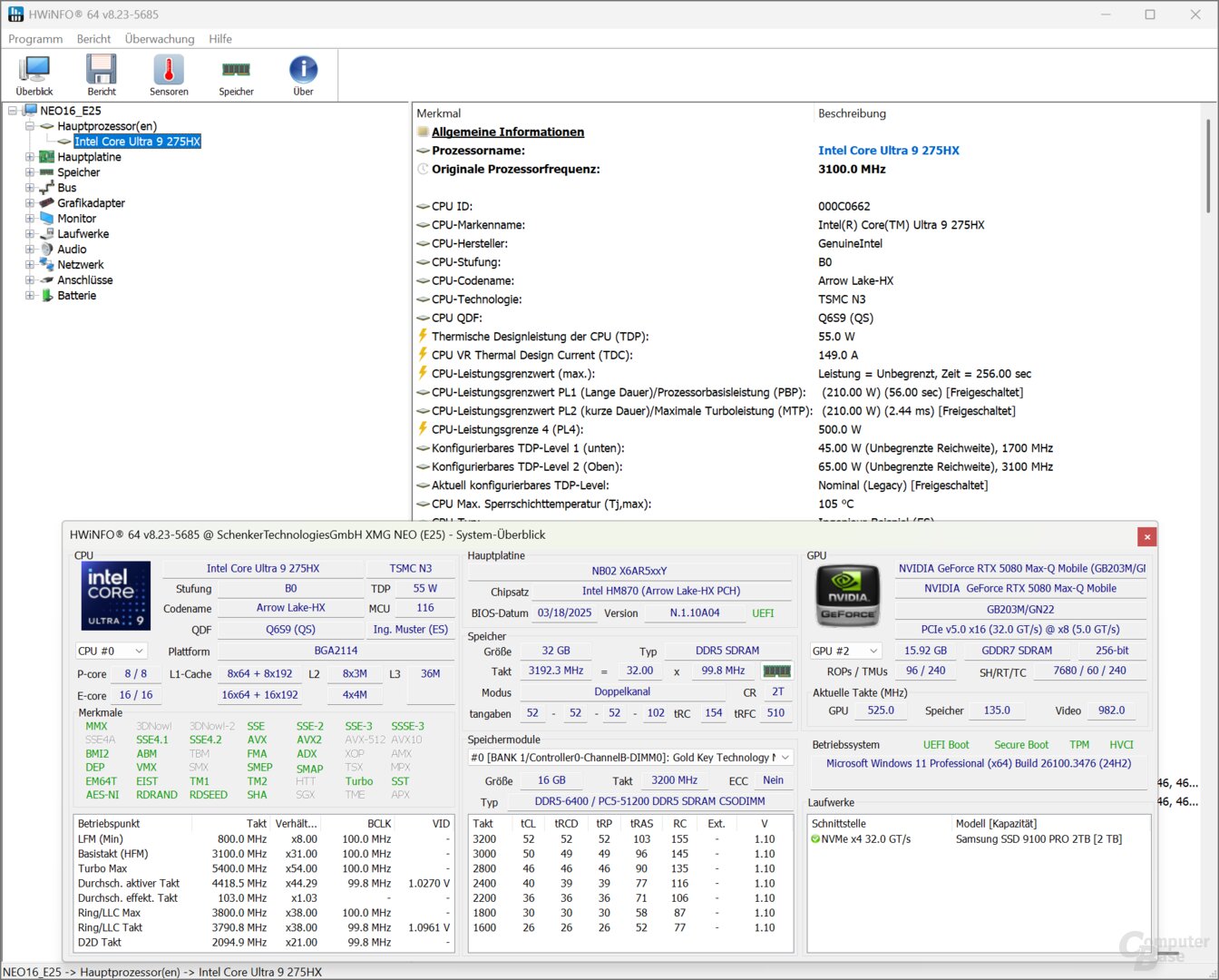 Intel Core Ultra 9 275HX im XMG Neo 16