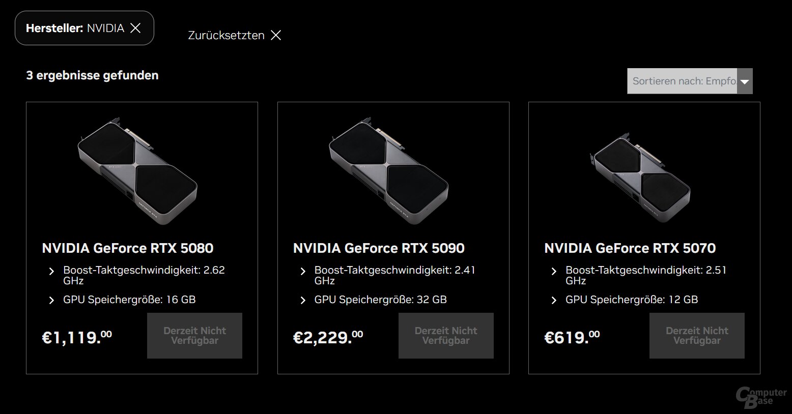 GeForce RTX 50 Founders Edition: Angepasste Preise auf der Homepage von Nvidia