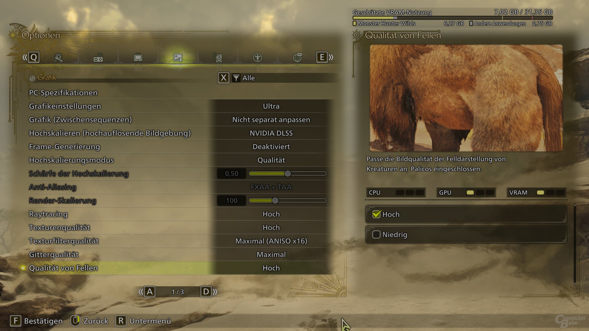 Das Grafikmenü der PC-Version