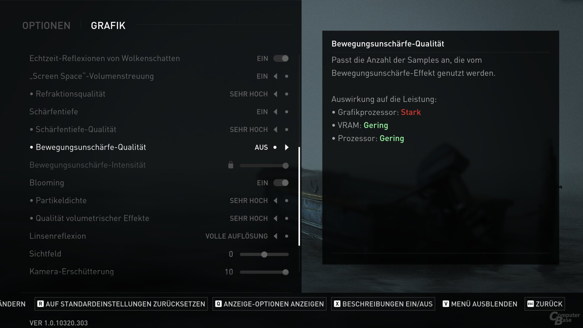 Das Grafikmenü der PC-Version