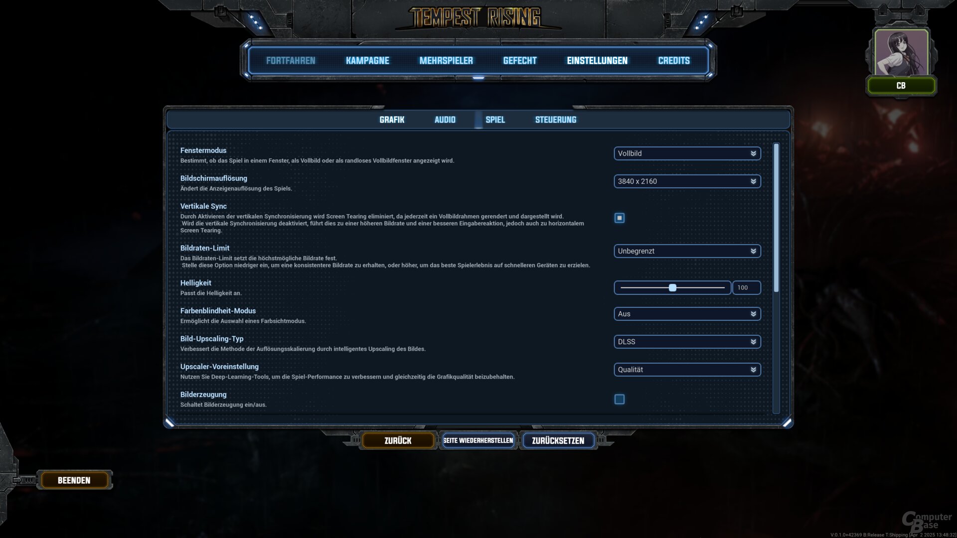 Das Grafikmenü der PC-Version