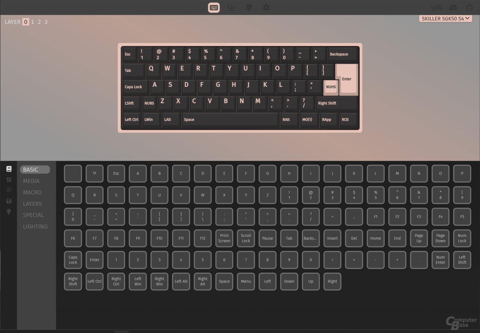 VIA kann die Tastatur auf mehreren Ebenen programmieren