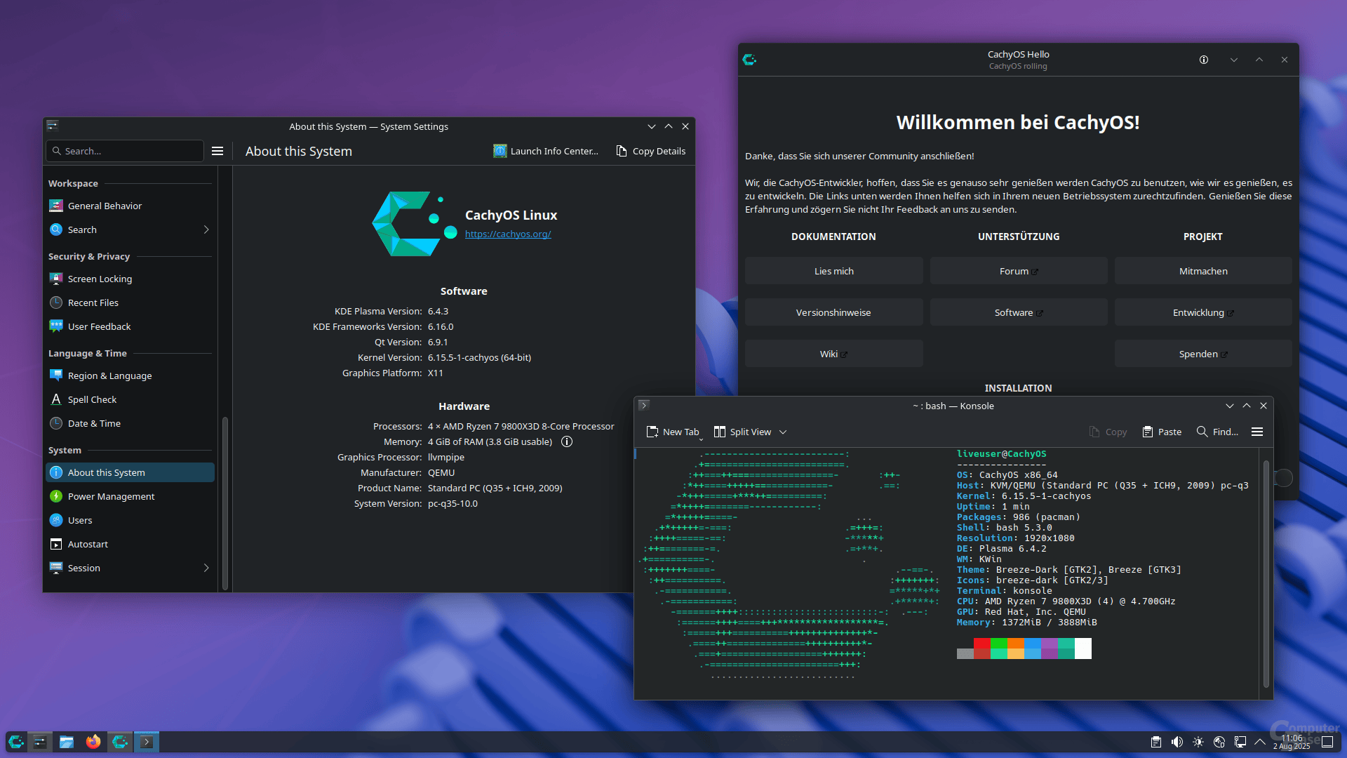 CachyOS mit Begrüßungsbildschirm