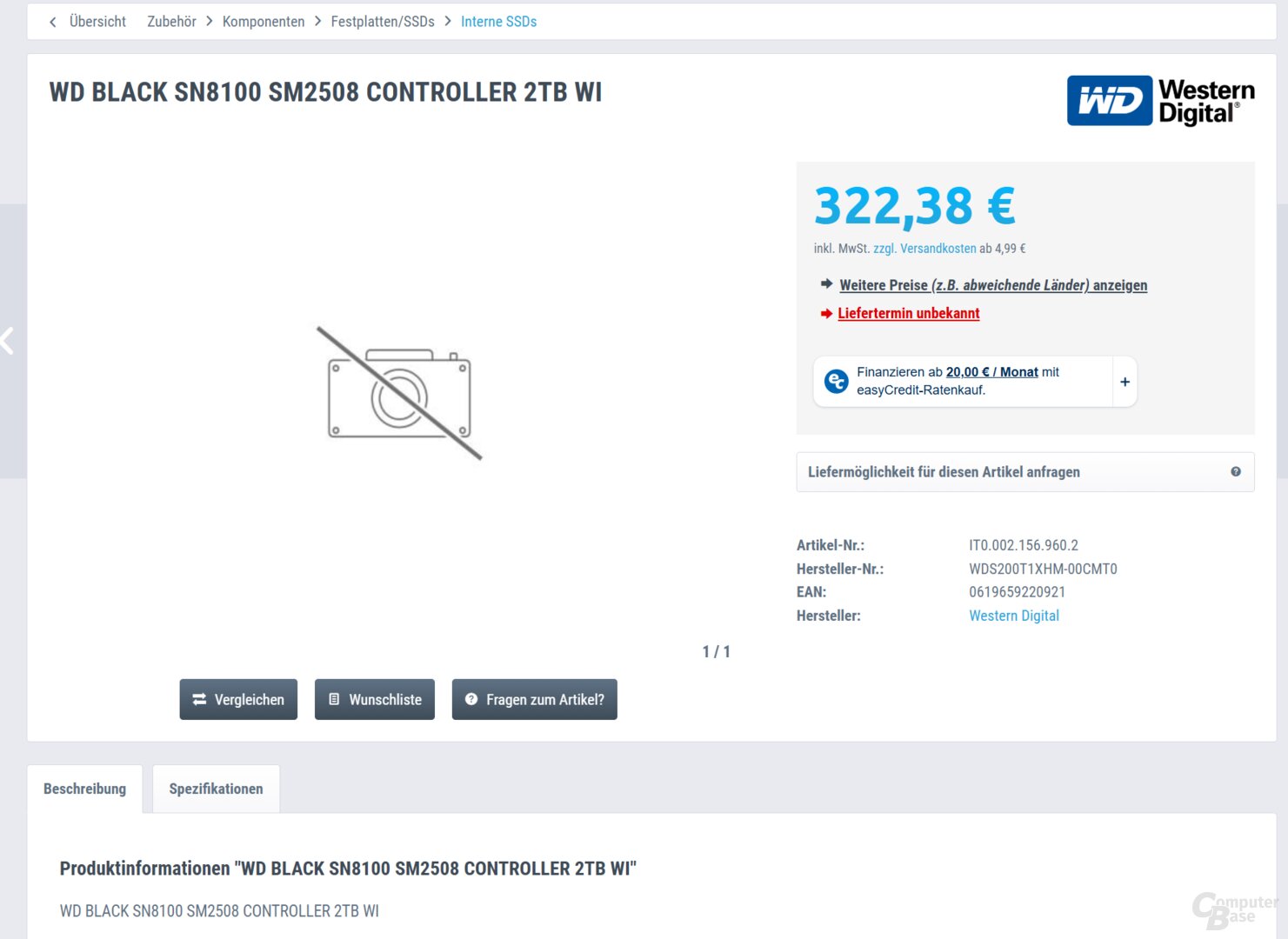 Online-Shops nennen WD_Black SN8100 mit SM2508-Controller