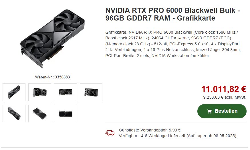 Proshop will die RTX Pro 6000 noch diese Woche für 11.000 Euro liefern können