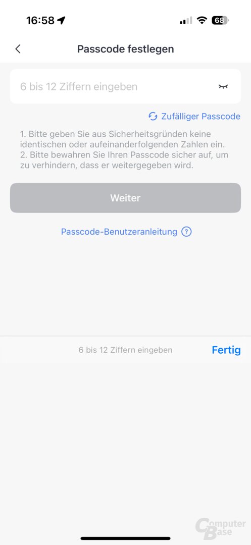 Keypad Vision: Hinzufügen eines Passcodes