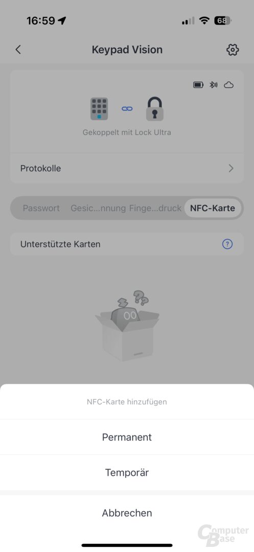 Keypad Vision: Hinzufügen einer NFC-Karte