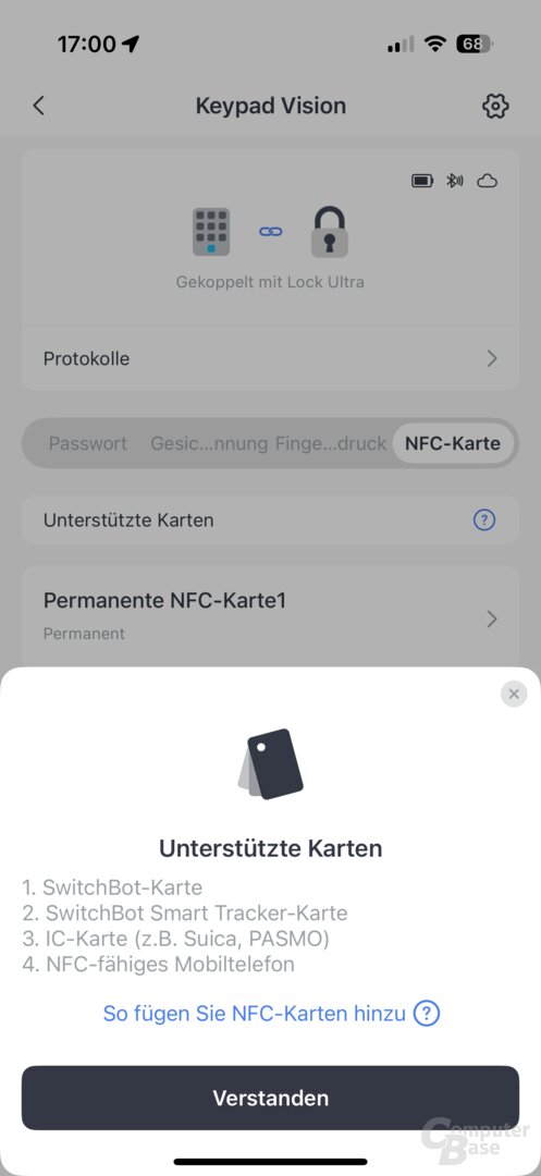 Keypad Vision: Hinzufügen einer NFC-Karte