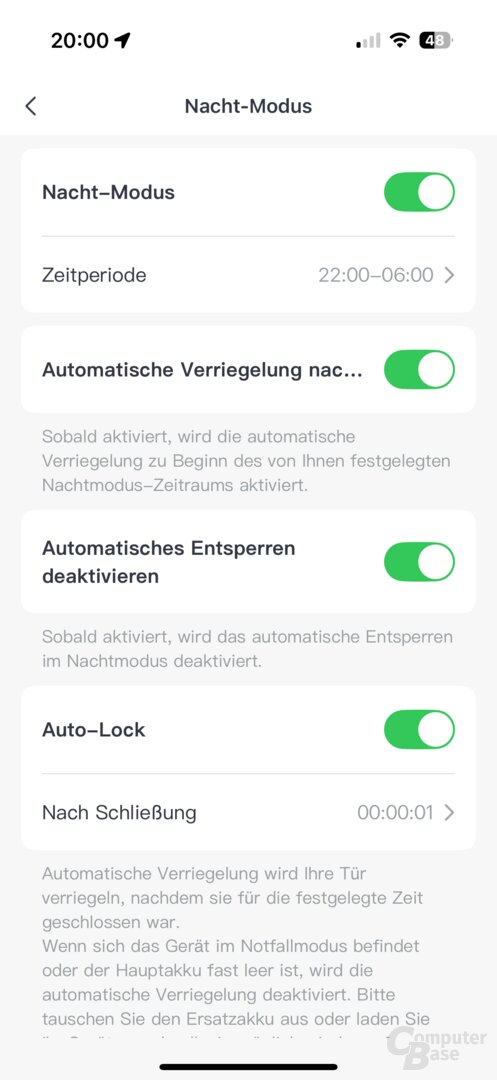 Funktionen des SwitchBot Lock Ultra in der App