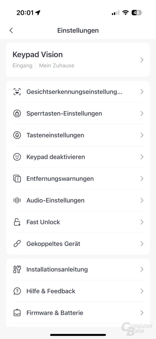 Funktionen des SwitchBot Keypad Vision in der App
