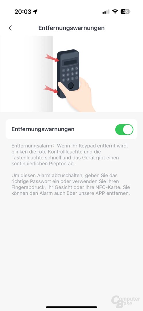 Funktionen des SwitchBot Keypad Vision in der App