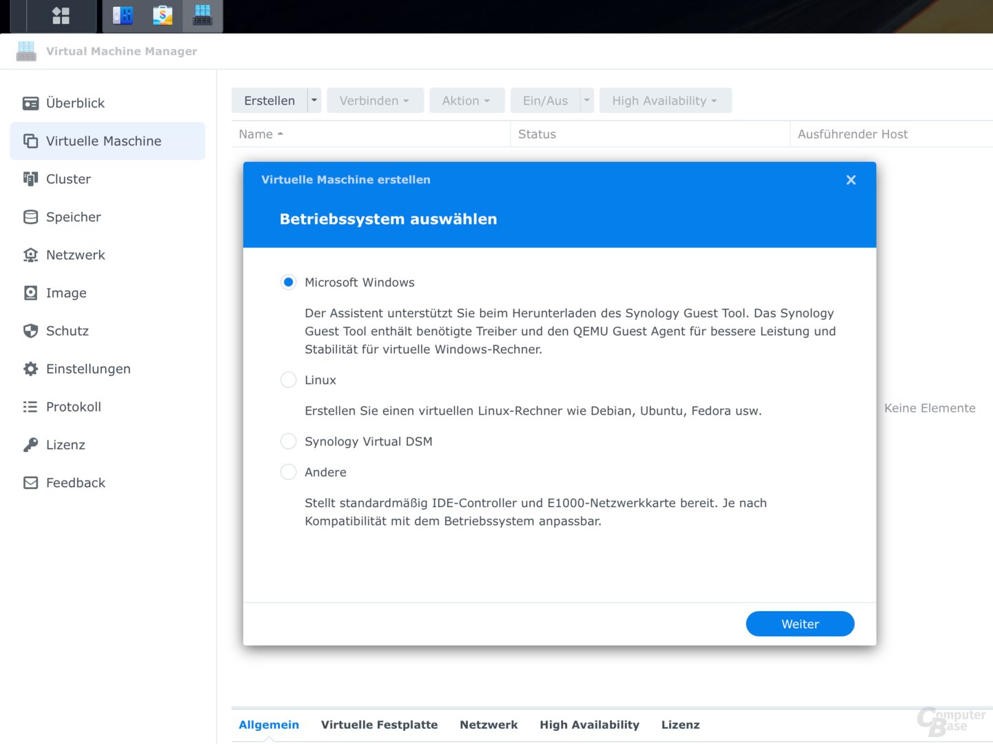 Virtual Machine Manager auf der DS925+