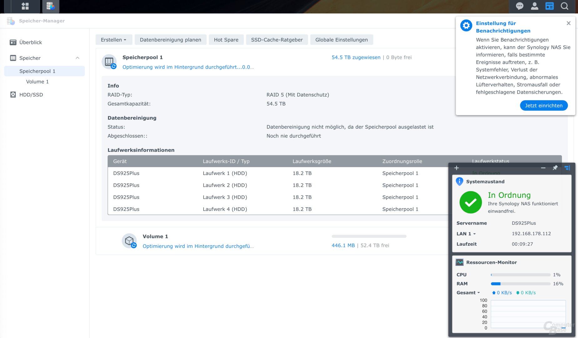 Einrichtung der DS925+ mit DSM 7.2