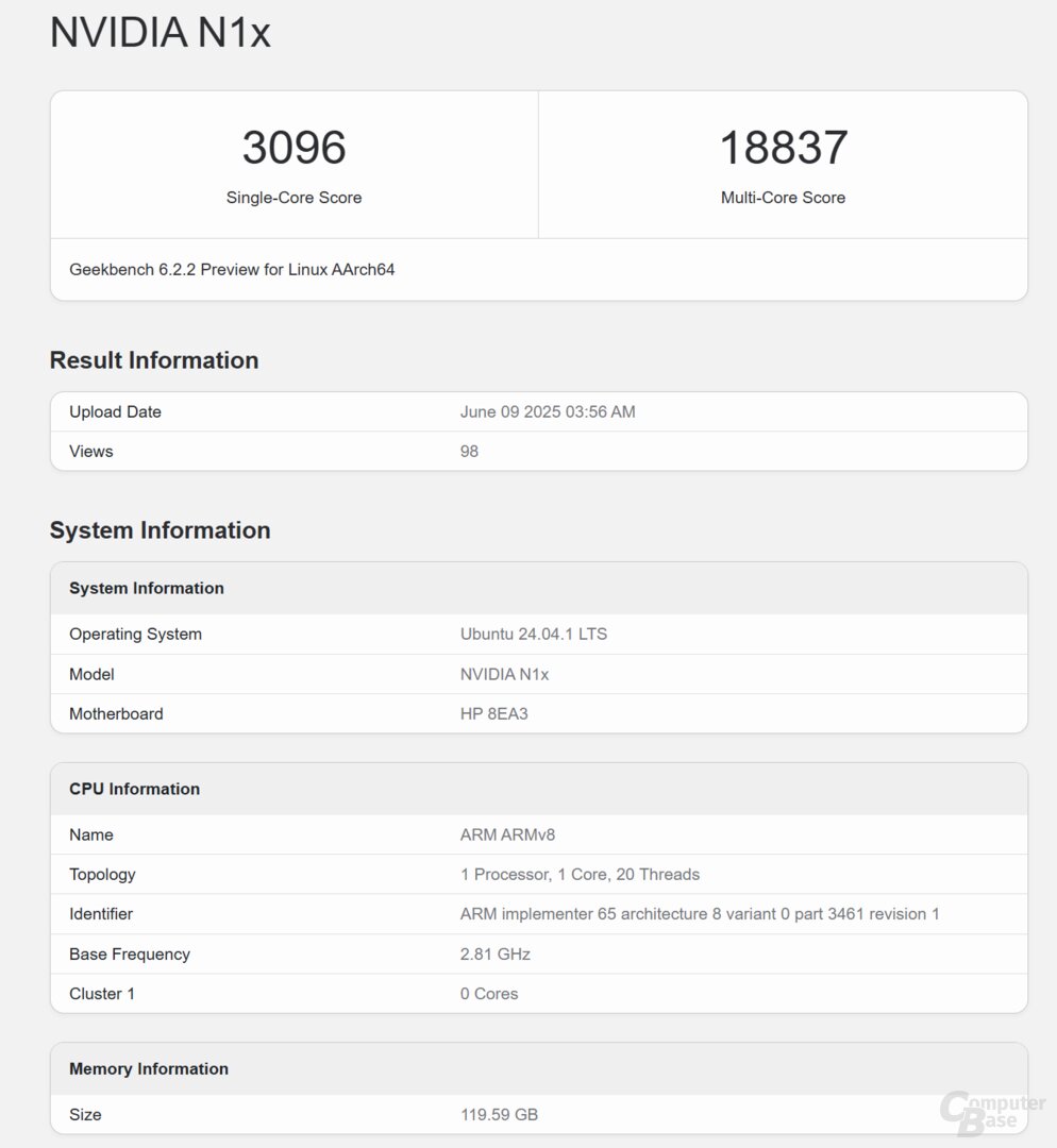 Erstmals wurde Nvidias N1X im Geekbench gesichtet