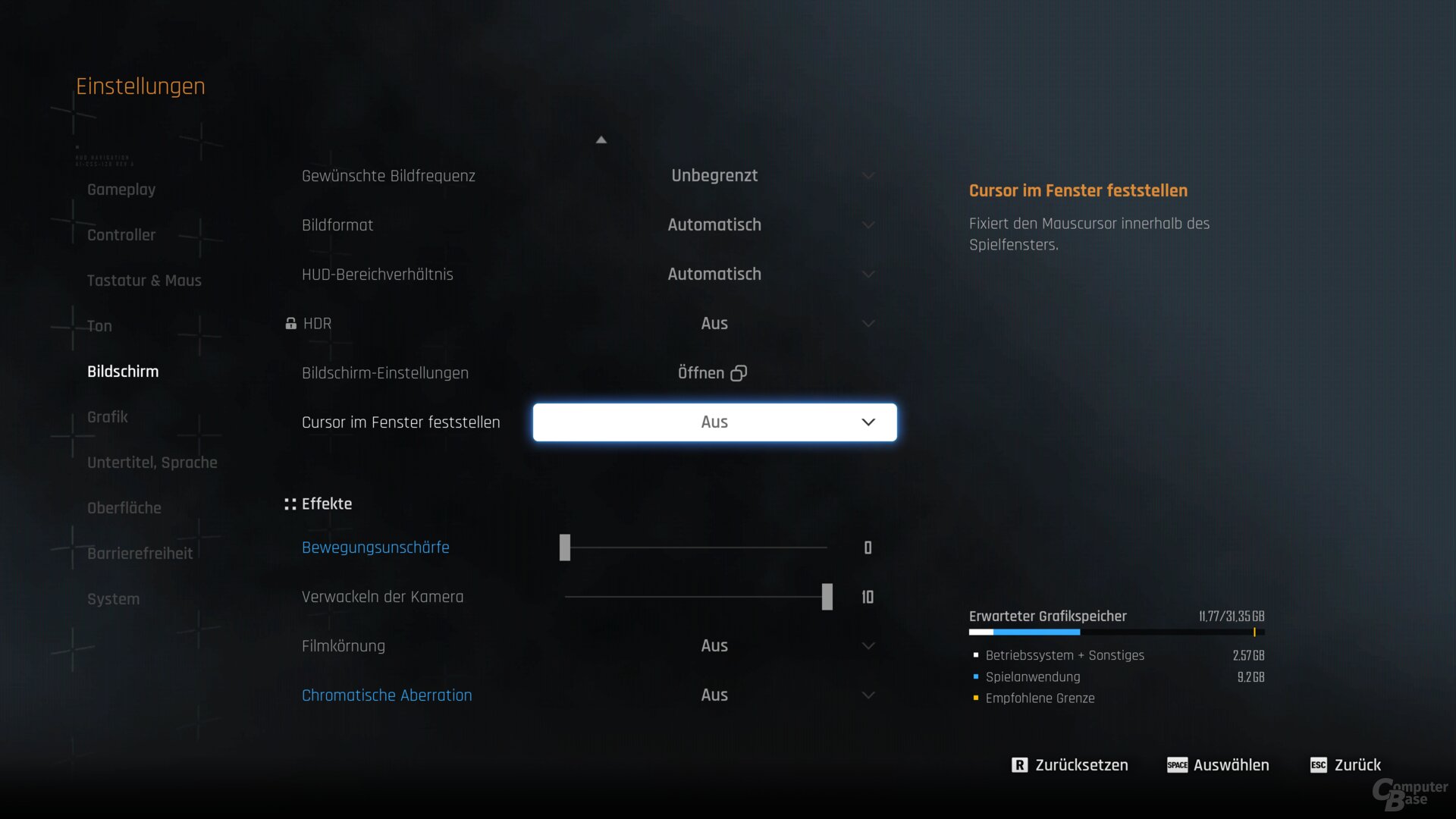 Die Grafikoptionen der PC-Version