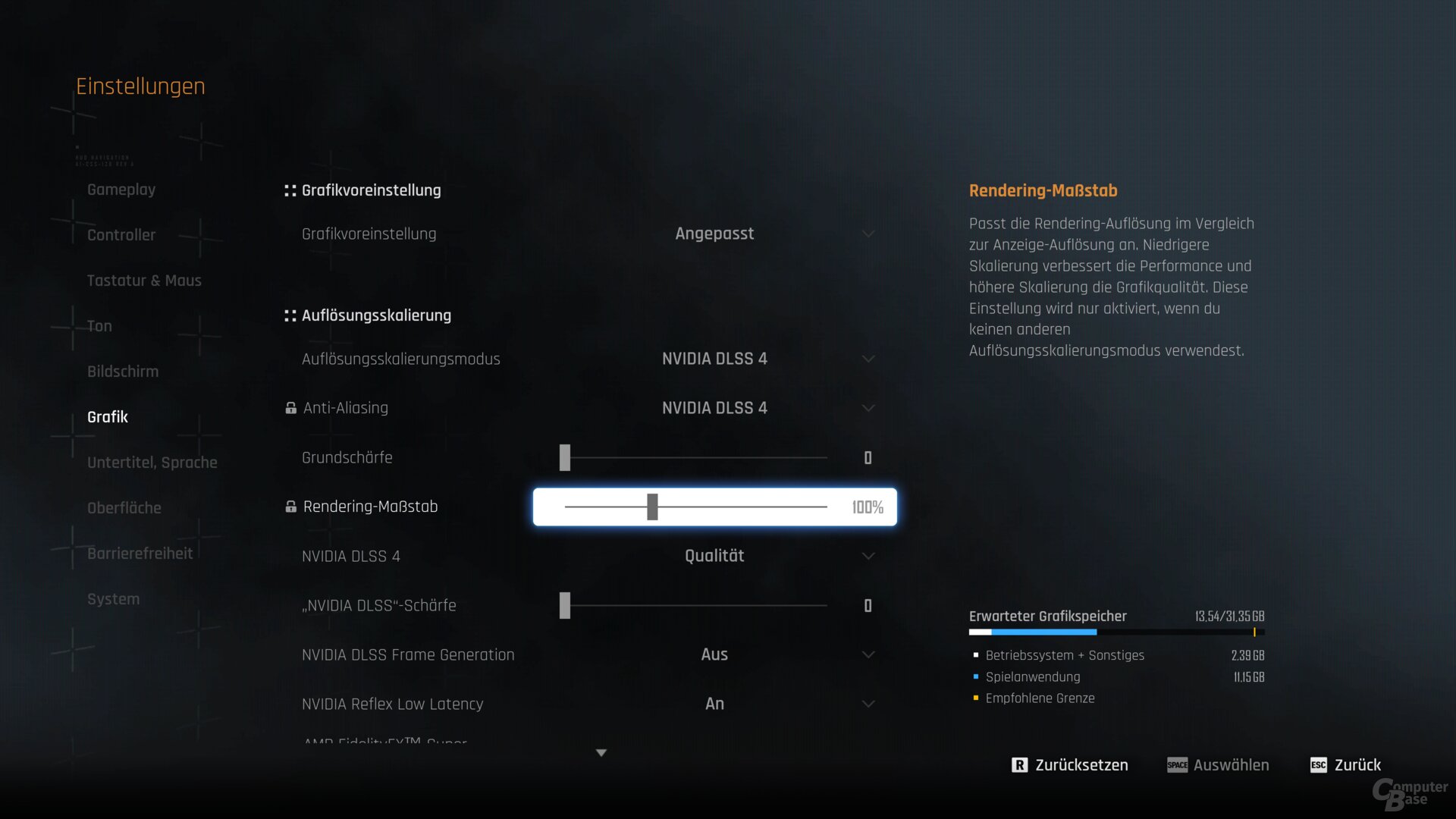 Die Grafikoptionen der PC-Version