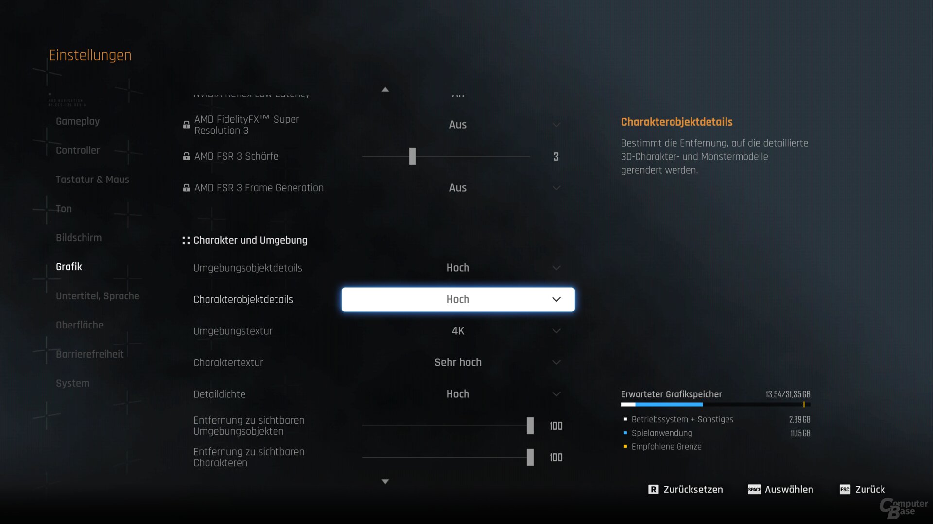 Die Grafikoptionen der PC-Version